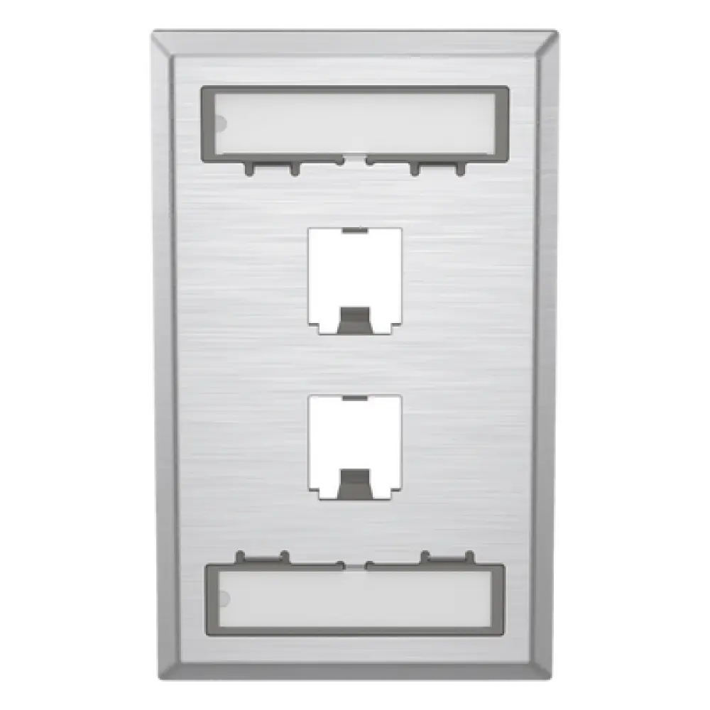 Placa de Pared Vertical / Acero Inoxidable Grado 304 / 2 Puertos Mini-Com / 2.75 x 4.5 in / Espacios para Etiquetas