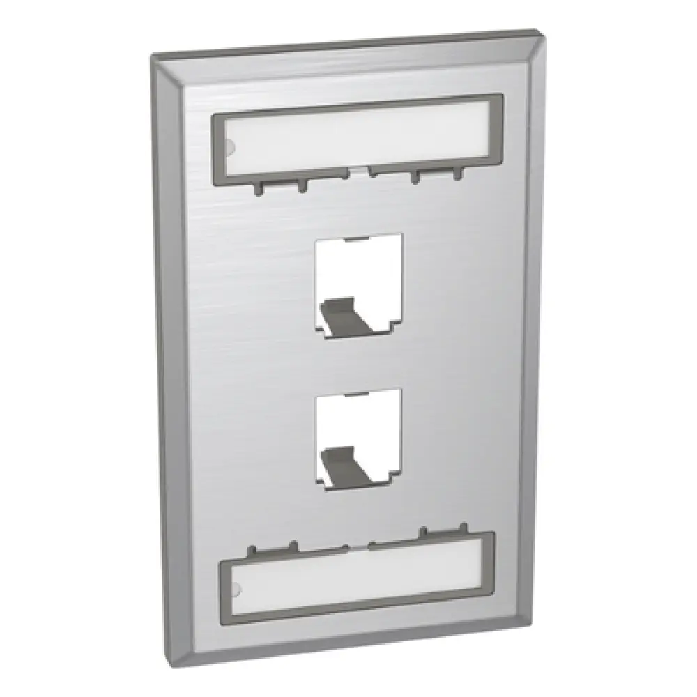 Placa de Pared Vertical / Acero Inoxidable Grado 304 / 2 Puertos Mini-Com / 2.75 x 4.5 in / Espacios para Etiquetas