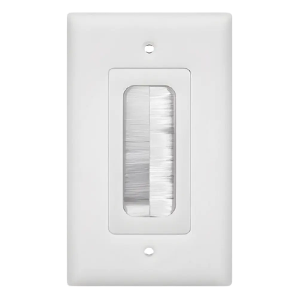 Placa de Pared Pasa Cable / Tipo Cepillo / 1 Puerto / Montaje Vertical / Cerdas Antipolvo / Color Blanco