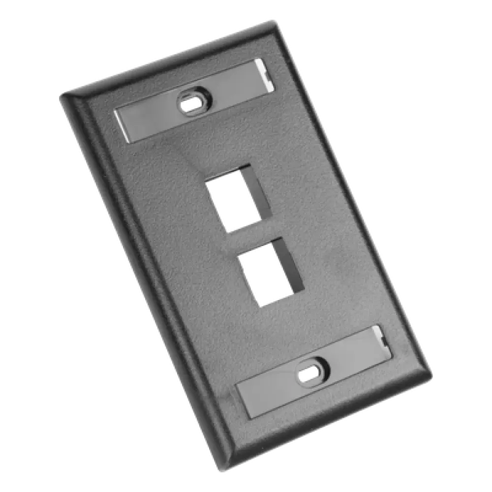 Placa de Pared Vertical / 2 Puertos Keystone / Diseño Plano / 69.8 x 114.3 mm (2.75 x 4.5 pulg.) / Etiquetas Integradas / Color Negro