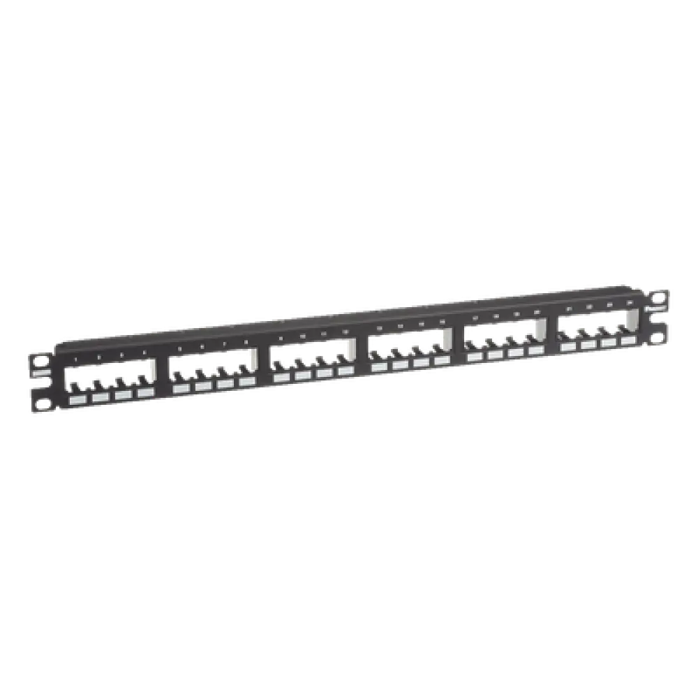 Panel de Parcheo Modular / 24 Puertos / 1UR / Montaje al Ras / 19" o 23" / Sin Blindaje / CRS y ABS
