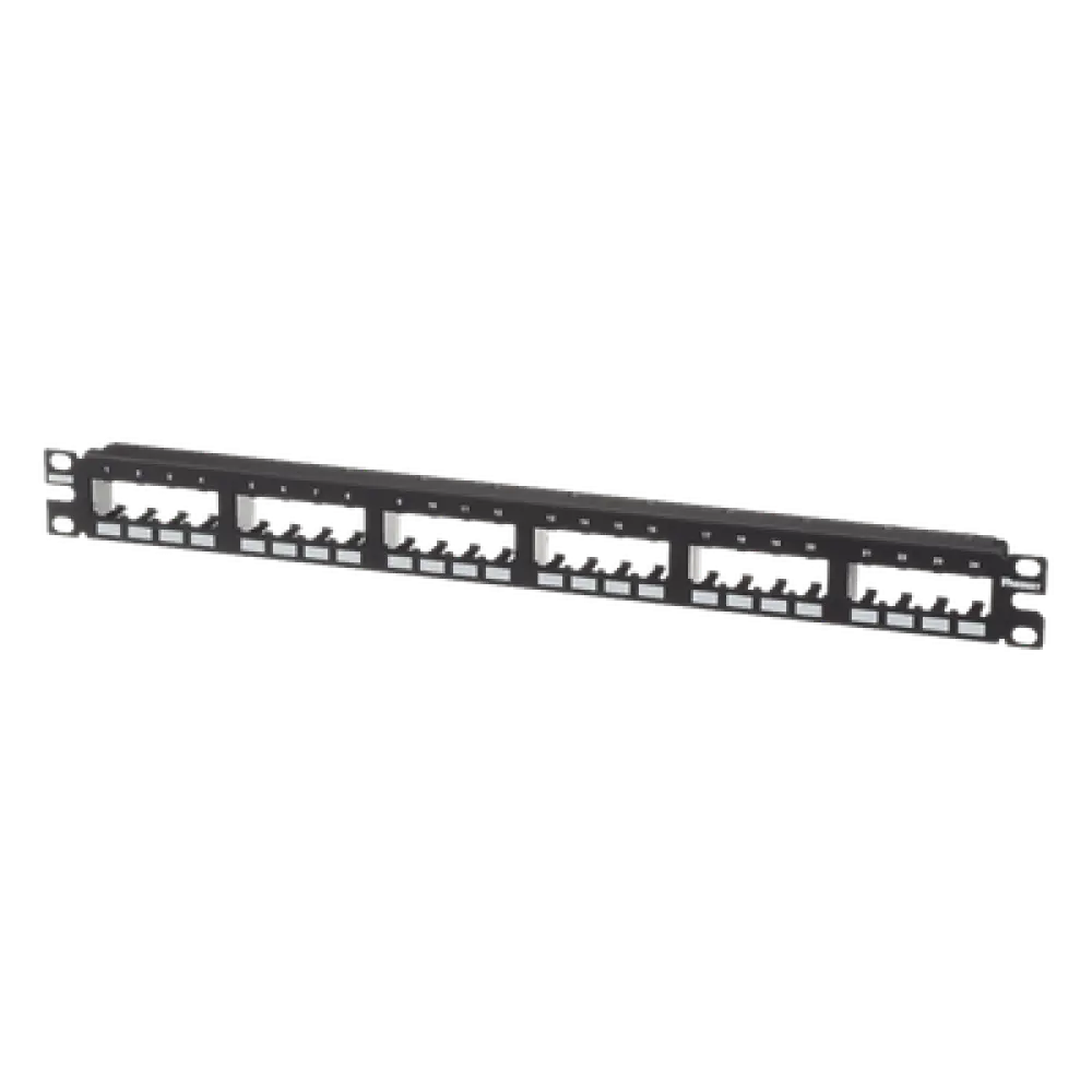 Panel de Parcheo Modular / 24 Puertos / 1UR / Montaje al Ras / 19" o 23" / Sin Blindaje / CRS y ABS