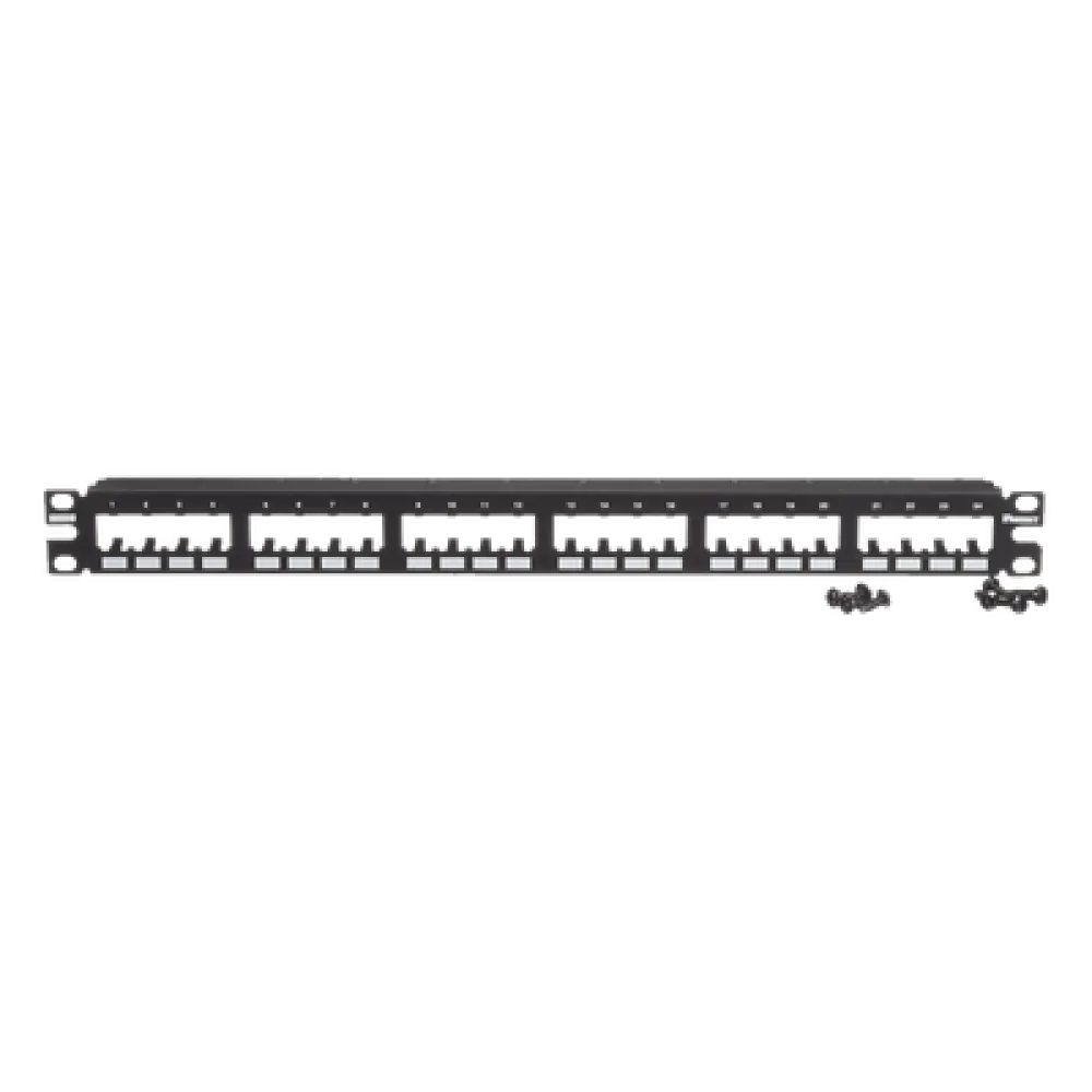 Panel de Parcheo Modular / 24 Puertos / 1UR / Montaje al Ras / 19" o 23" / Sin Blindaje / CRS y ABS