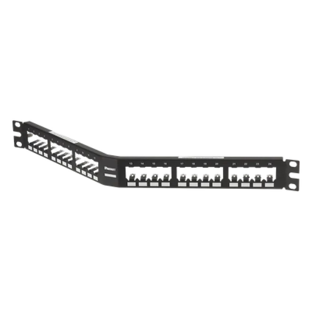 Panel de Parcheo Modular / Angulado / Blindado / 24 Puertos / 1UR / Acero Inoxidable