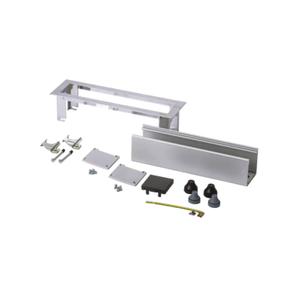 Caja de Escritorio para Módulos / Capacidad 4 Módulos K45 / Aluminio Anodizado / Salida Posterior de Cables / 54×225×54 mm