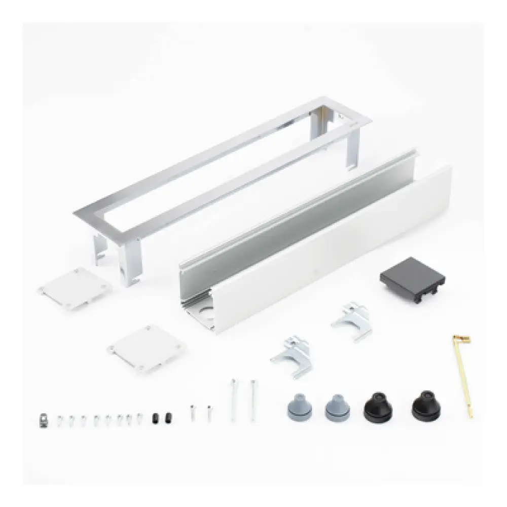 Caja de Escritorio para Módulos / Capacidad 4 Módulos K45 / Aluminio Anodizado / Salida Posterior de Cables / 54×225×54 mm