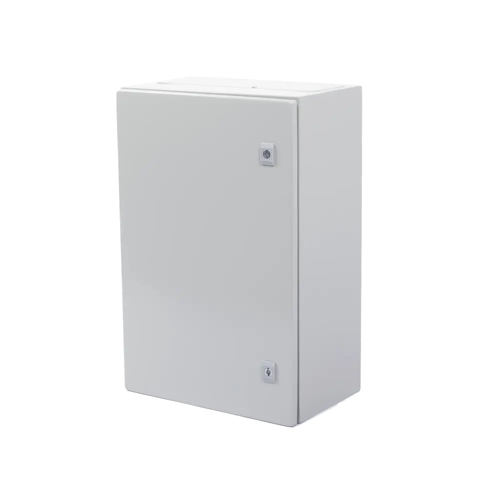 Gabinete de Acero IP66 Uso en Intemperie (400 x 600 x 250 mm) con Placa Trasera Interior Metálica y Compuerta Inferior Atornillable (Incluye Chapa y Llave T).