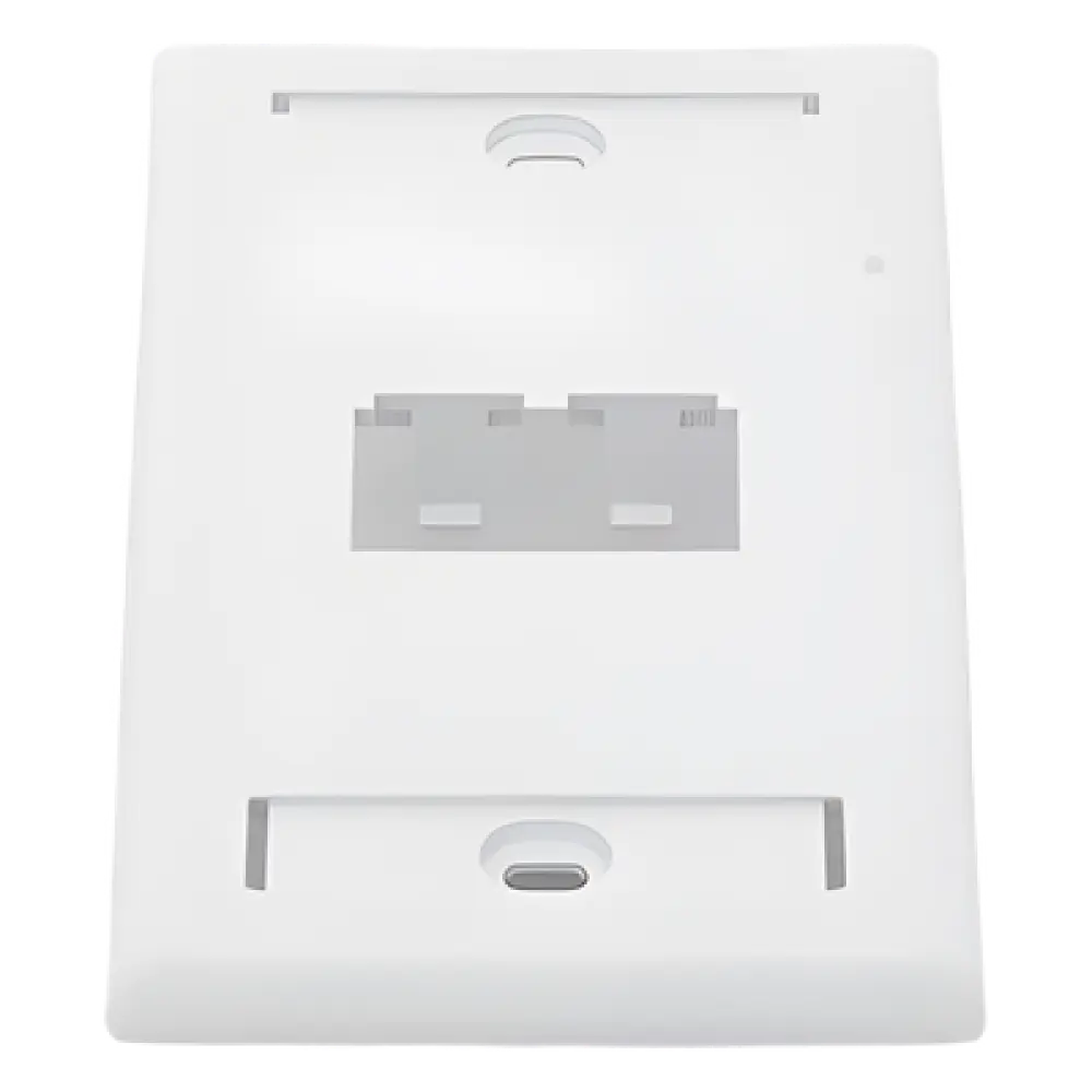 Placa de Pared Vertical / 2 Puertos Mini-Com / Diseño Inclinado / Con Espacios para Etiquetas / 2.75 x 4.5 pulgadas / Blanco