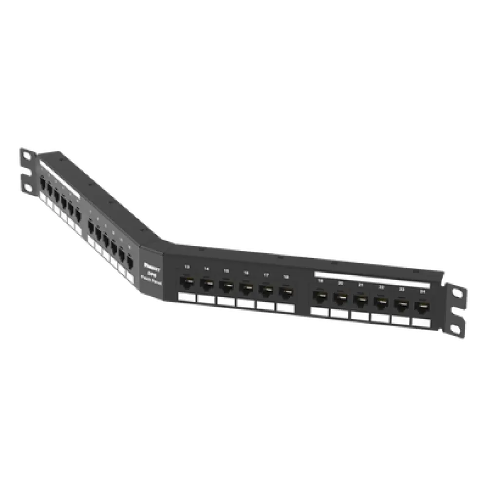 Panel de Parcheo Angulado / Categoría 6A / 24 Puertos / 1UR / 10GBASE-T / PoE++ 100W