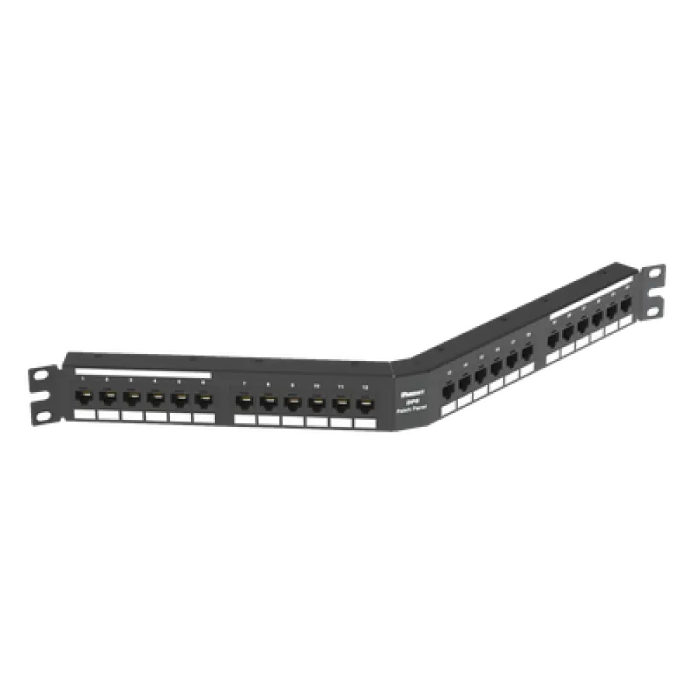 Panel de Parcheo Angulado / Categoría 6A / 24 Puertos / 1UR / 10GBASE-T / PoE++ 100W
