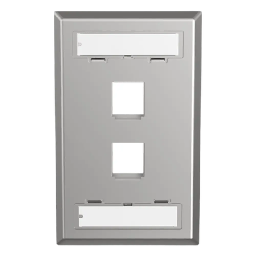 Placa de Pared Vertical / 2 Puertos Keystone / Acero Inoxidable / Estilo Plano / Con Etiquetas