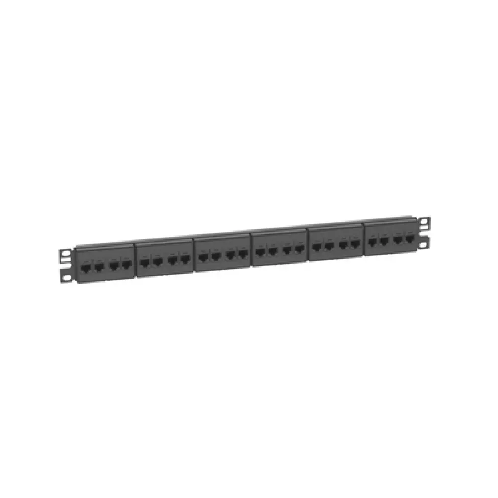 Panel de Parcheo / 24 Puertos / Categoría 6 / 1 UR / Plano / Negro