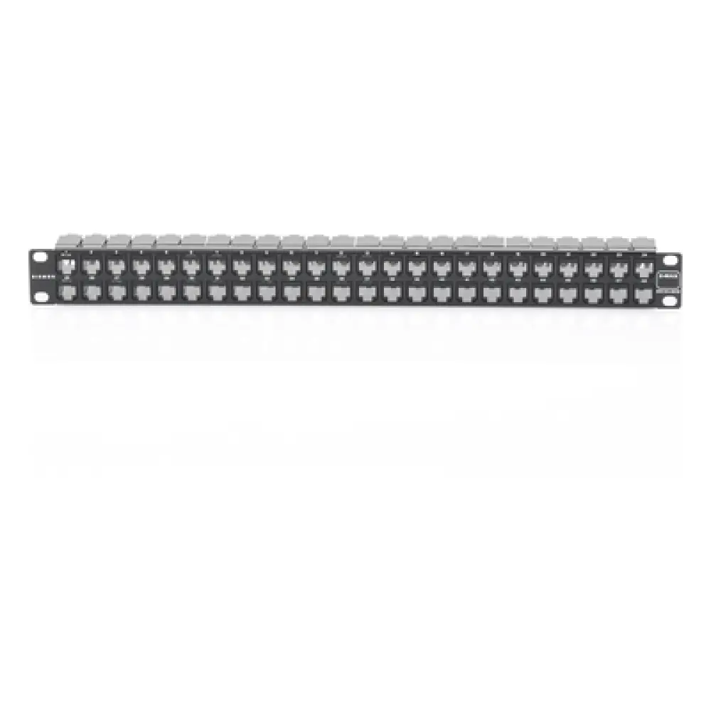 Patch Panel / 48 Puertos / Cat 6A Blindado / Plano / 1UR / Acero 18 Gauge