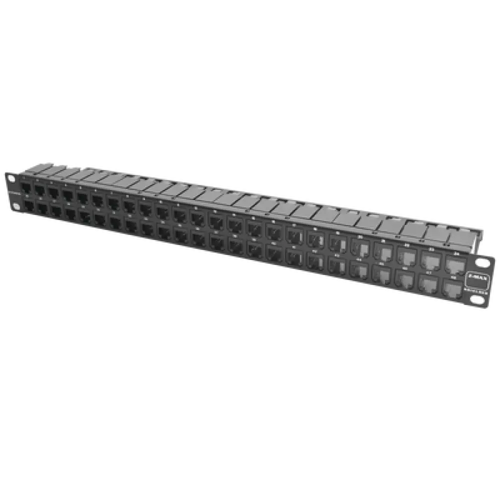 Patch Panel / 48 Puertos / Cat 6A Blindado / Plano / 1UR / Acero 18 Gauge