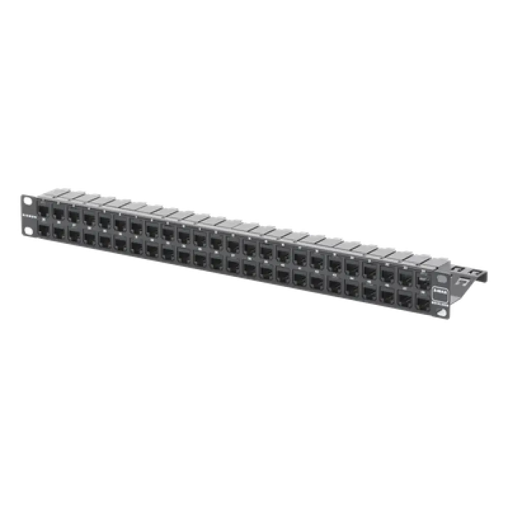 Patch Panel / 48 Puertos / Cat 6A Blindado / Plano / 1UR / Acero 18 Gauge
