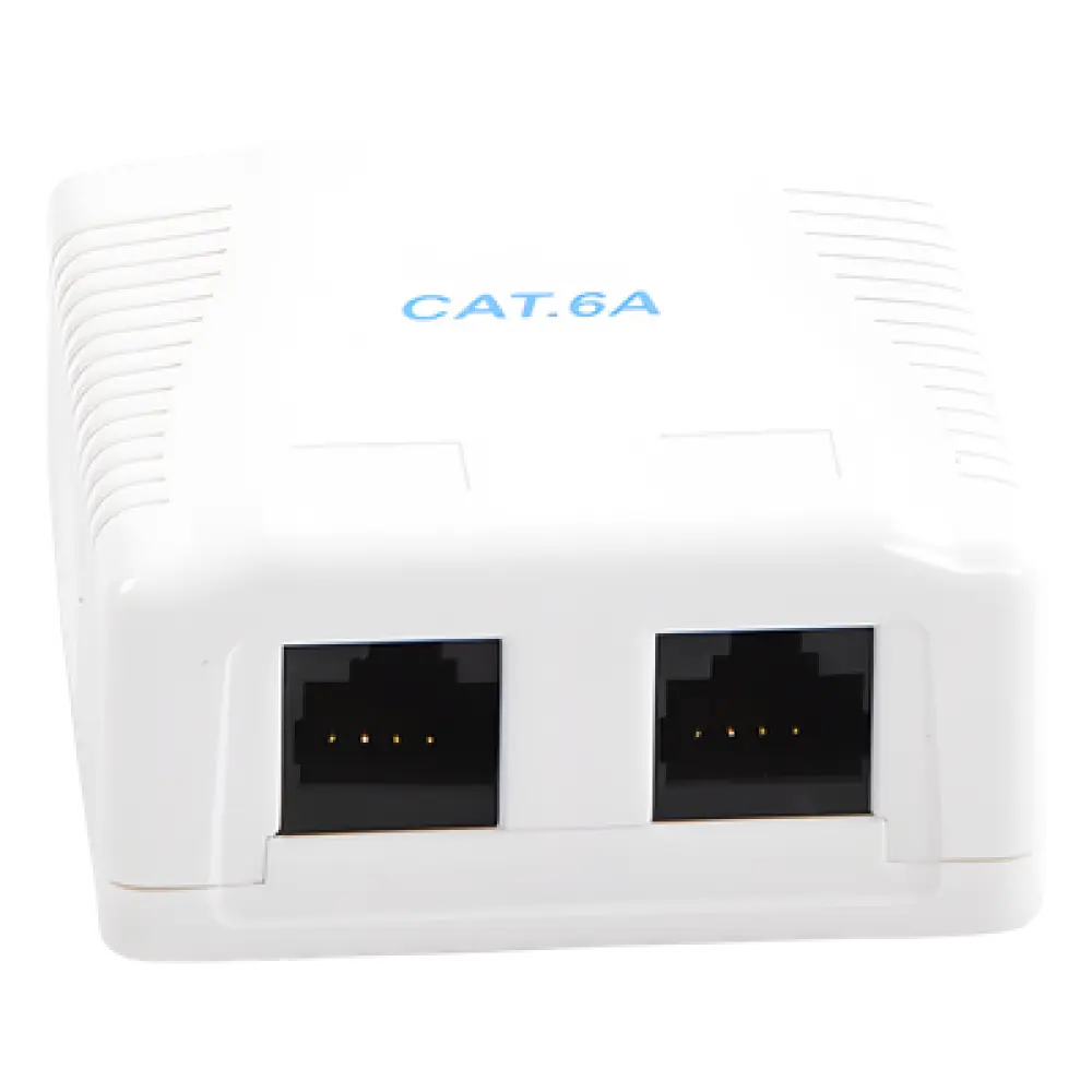 Caja de Pared / 2 Puertos RJ45 / Cat6A UTP / T568A-B / ABS Retardante de Llama