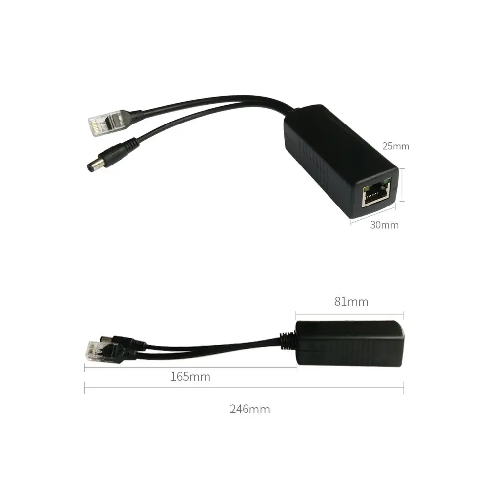 Cable divisor PoE pasivo de 48-55 Vcc @ 12 Vcc, 2 A. Aplicaciones como adaptar micrófonos en cámaras IP
