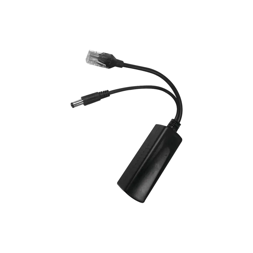 Cable divisor PoE pasivo de 48-55 Vcc @ 12 Vcc, 2 A. Aplicaciones como adaptar micrófonos en cámaras IP
