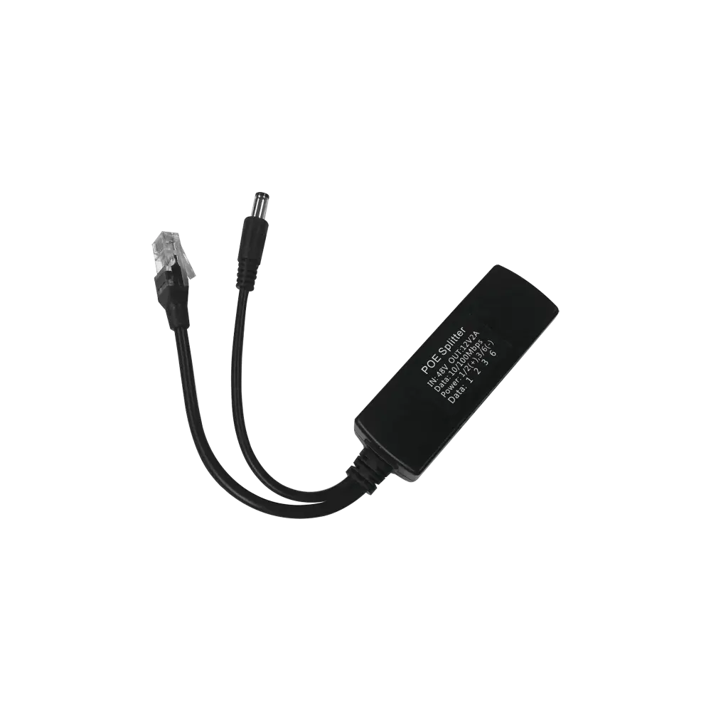 Cable divisor PoE pasivo de 48-55 Vcc @ 12 Vcc, 2 A. Aplicaciones como adaptar micrófonos en cámaras IP