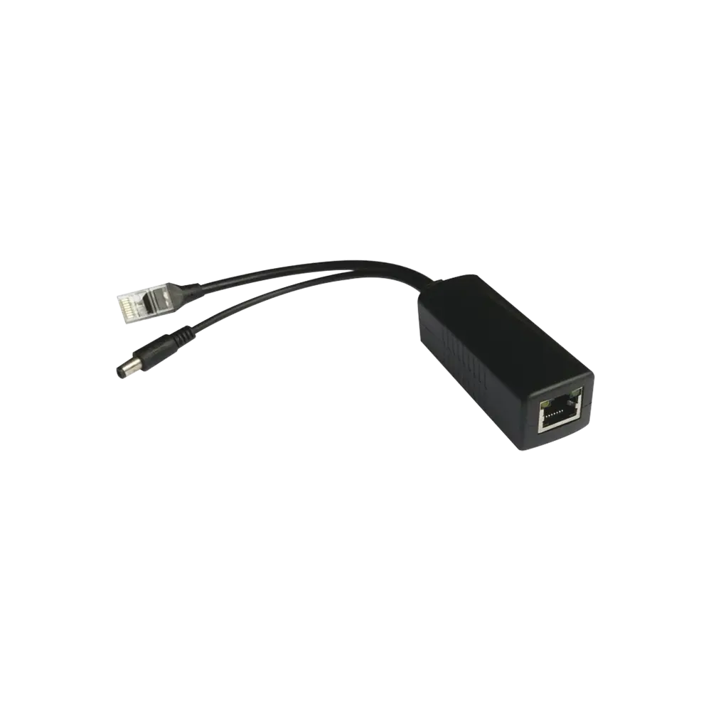 Cable divisor PoE pasivo de 48-55 Vcc @ 12 Vcc, 2 A. Aplicaciones como adaptar micrófonos en cámaras IP