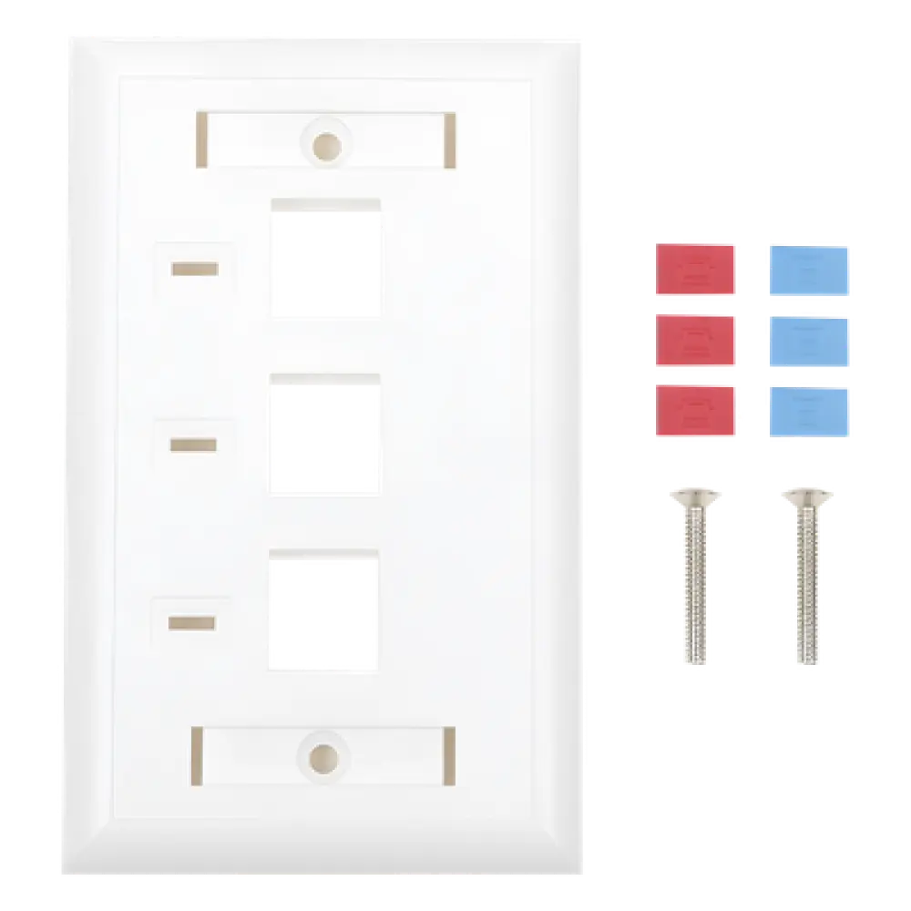 Placa de Pared / 3 Puertos Keystone / Espacio para Etiqueta / 70 x 115 mm / 2.75 x 4.52 in / Blanco