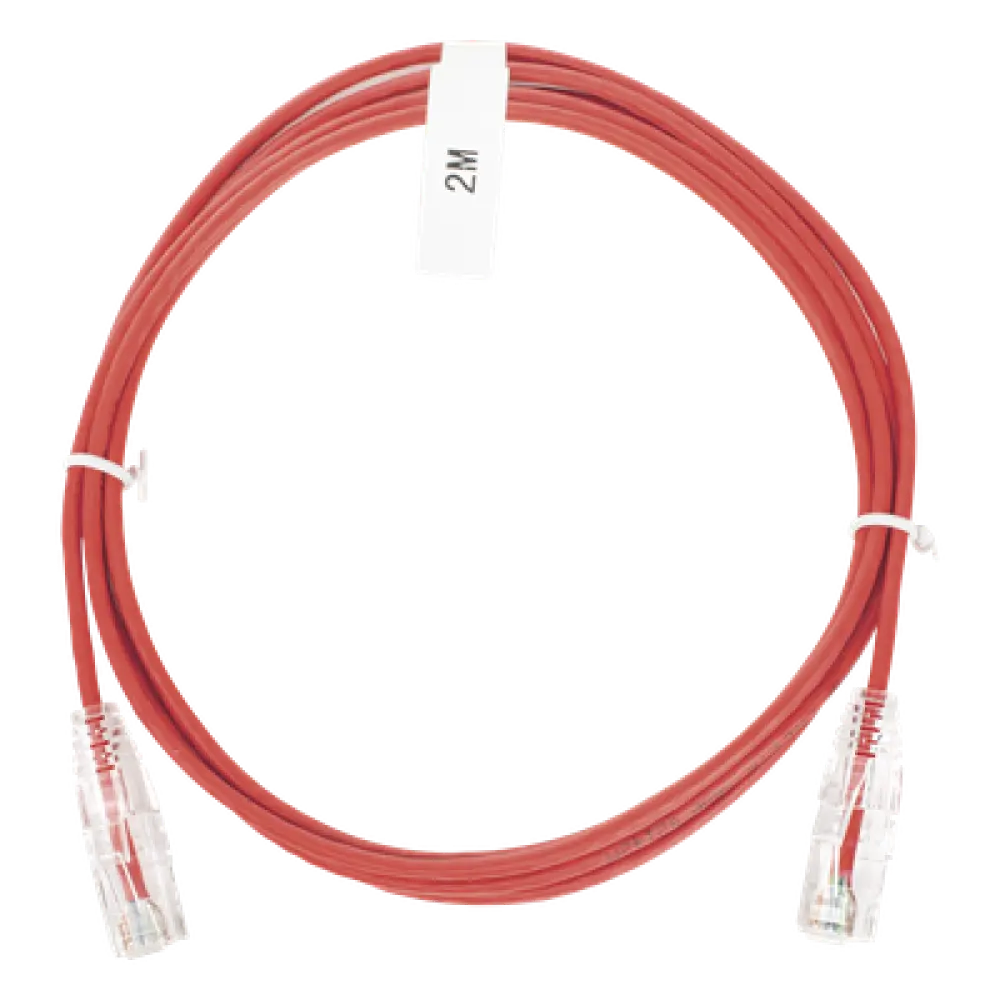 Cable de Parcheo Slim UTP Cat6 / 2 m (6.56 ft) / 28 AWG / RJ45 Chapado en Oro / Rojo