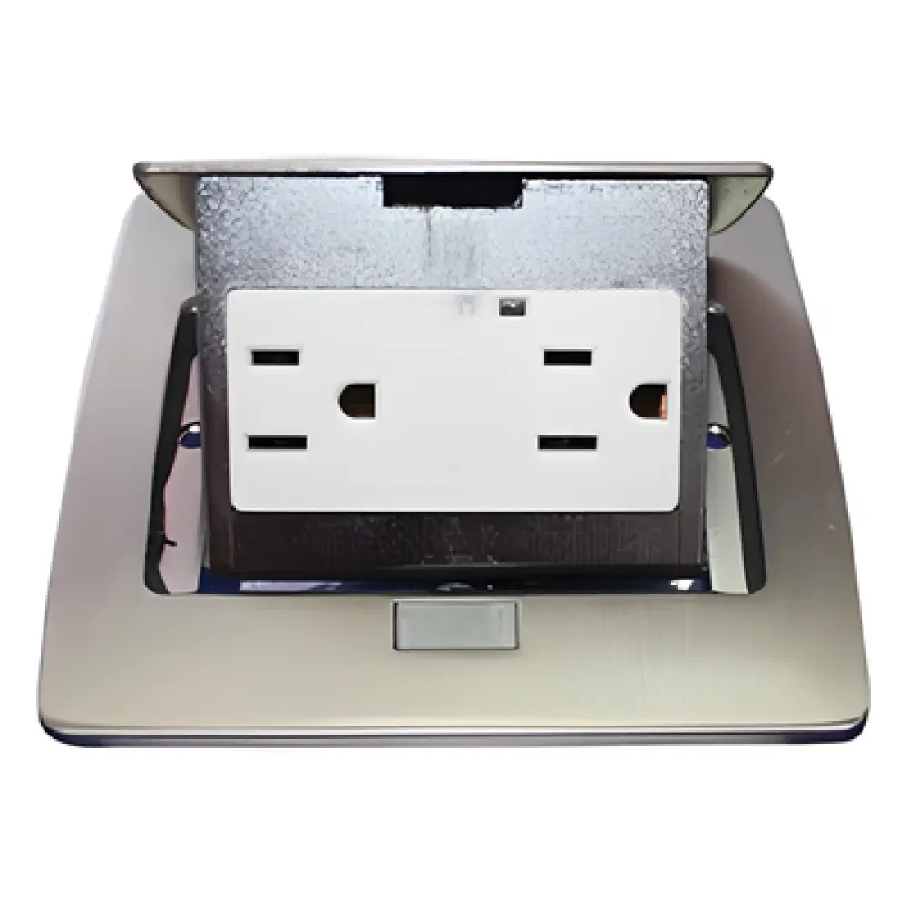 Mini Caja de Piso Rectangular / Acero Inoxidable / 2 Contactos 127V / 15A / 12.4 x 12 x 7.2 cm / 4.88 x 4.72 x 2.83 pulg