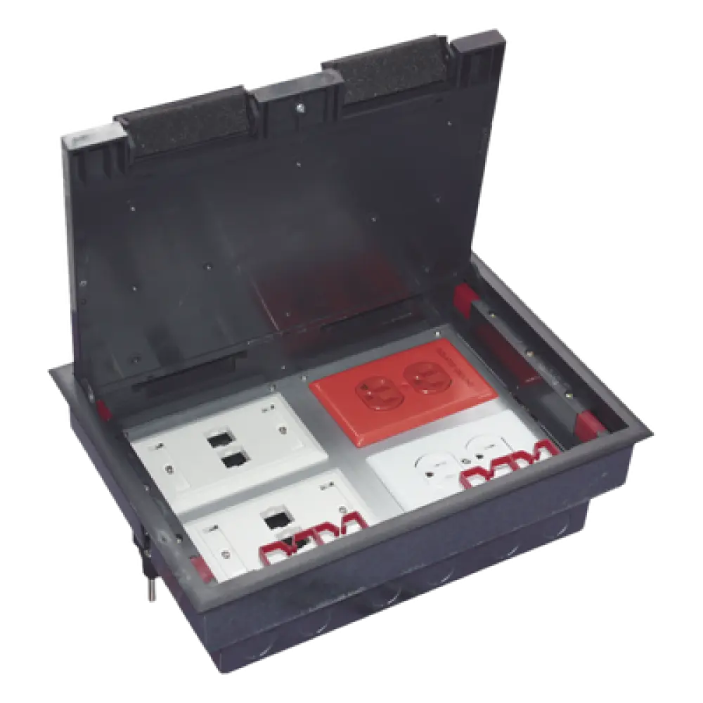 Caja de Piso / 4 Módulos Universales / ABS y Acero Galvanizado / 1.957 kg / 6.42 lb / Negro