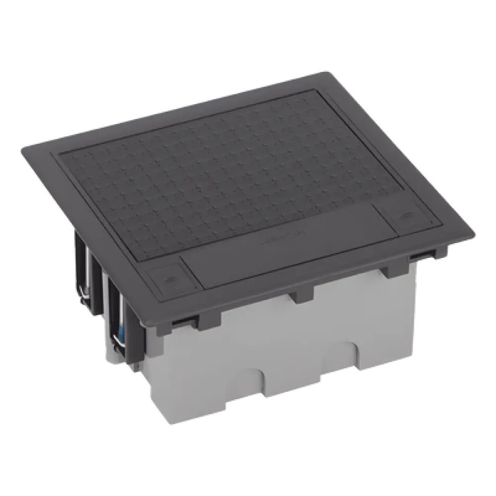 Caja de Suelo / 2 Módulos Dobles K45 / Profundidad Ajustable 70-100 mm (2.76-3.94 in) / Carga 1400 kg / Resistencia Térmica 125 °C / Antillama 850 °C / Registro para Concreto