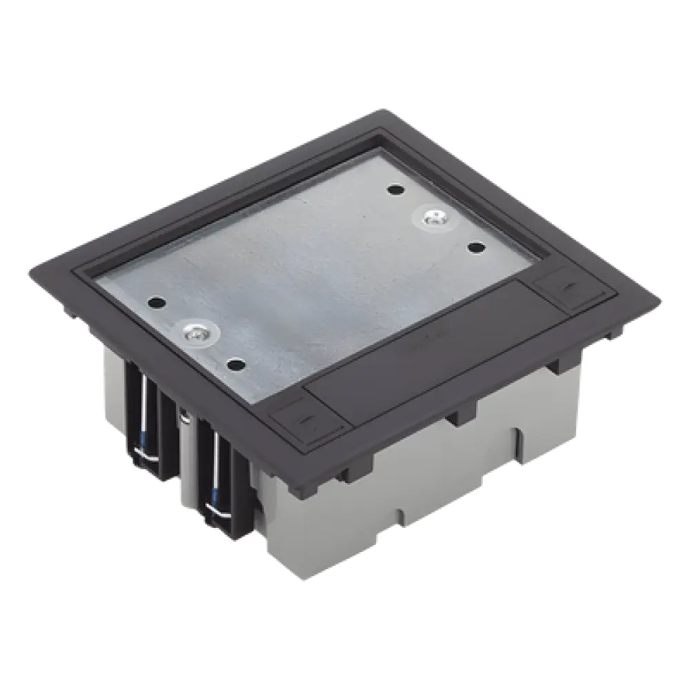 Caja de Suelo / 2 Módulos Dobles K45 / Profundidad Ajustable 70-100 mm (2.76-3.94 in) / Carga 1400 kg / Resistencia Térmica 125 °C / Antillama 850 °C / Registro para Concreto