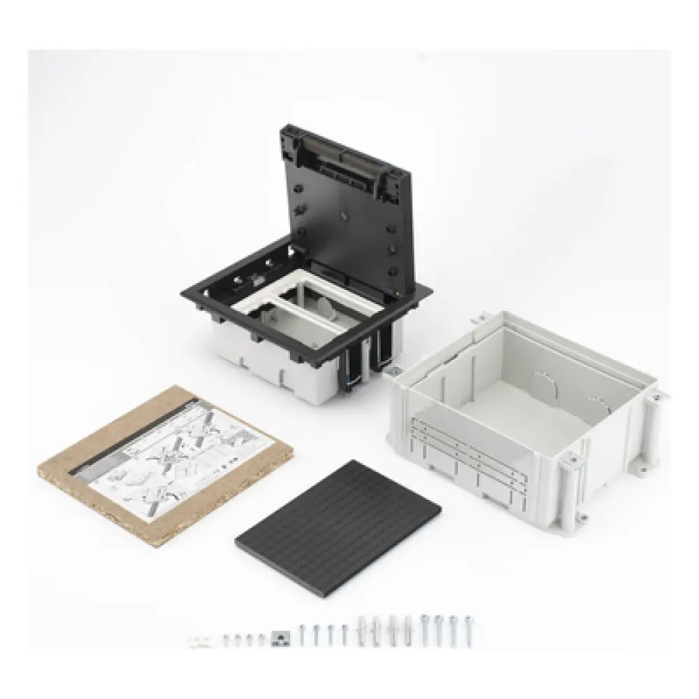 Caja de Suelo / 2 Módulos Dobles K45 / Profundidad Ajustable 70-100 mm (2.76-3.94 in) / Carga 1400 kg / Resistencia Térmica 125 °C / Antillama 850 °C / Registro para Concreto