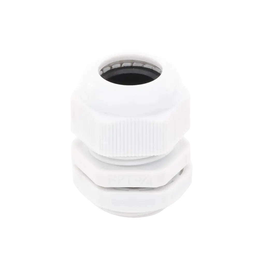 Conector Plástico Blanco Tipo Glándula para Rosca NPT 3/4"