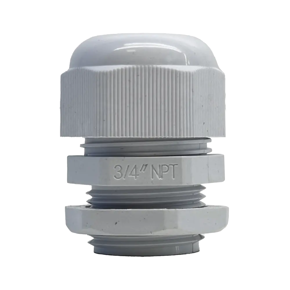 Conector Plástico Blanco Tipo Glándula para Rosca NPT 3/4"