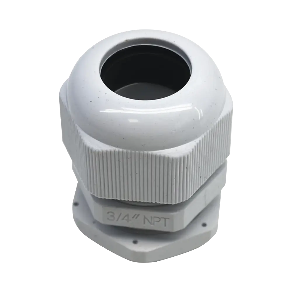 Conector Plástico Blanco Tipo Glándula para Rosca NPT 3/4"