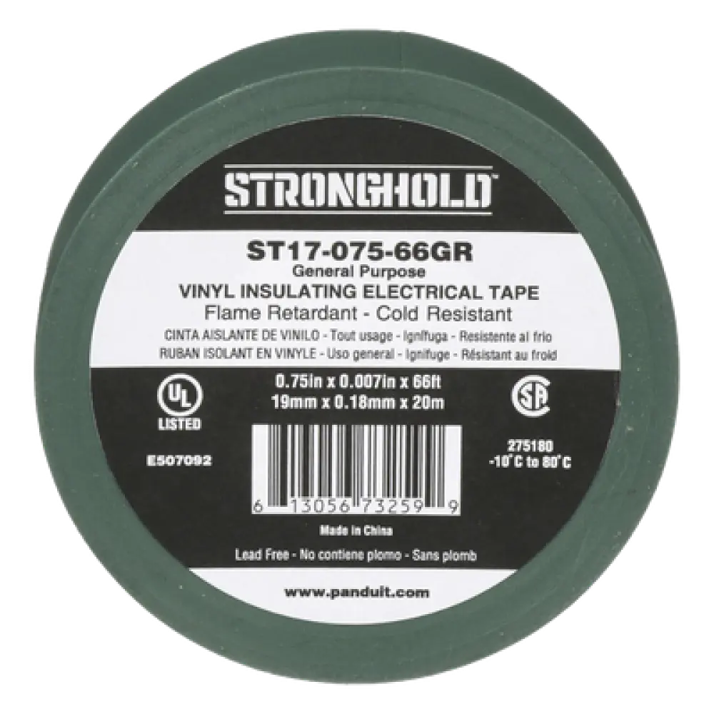 Cinta Aislante Eléctrica / PVC 0.18 mm / 19 mm x 20.12 m (66 ft) / 600V / -10°C a 80°C / Verde