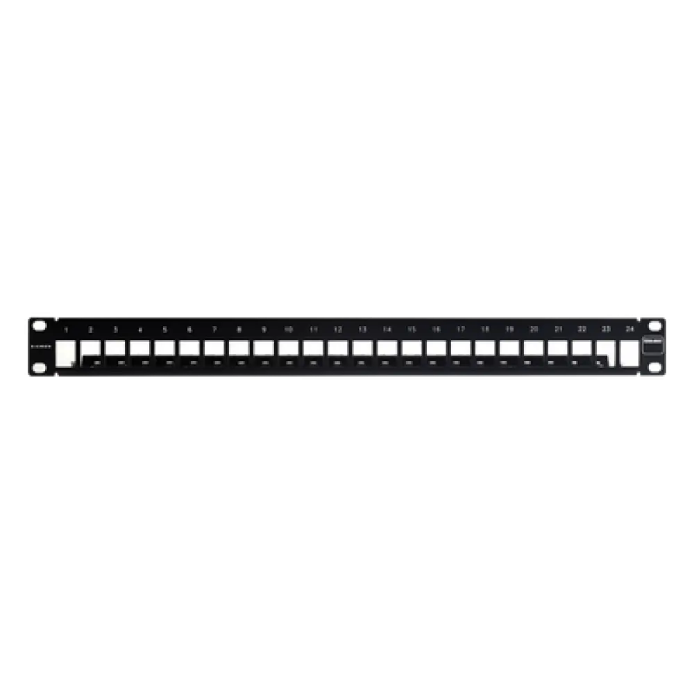 Patch Panel Blindado Modular de 24 Puertos / Plano / 1UR / 19" / Acero de Alta Resistencia / 44.5mm (1.75")