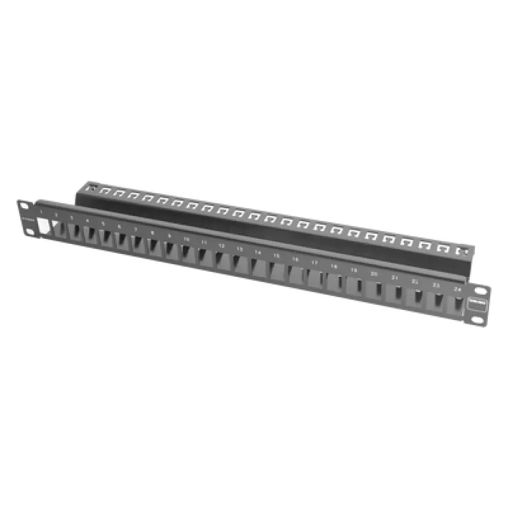 Patch Panel Blindado Modular de 24 Puertos / Plano / 1UR / 19" / Acero de Alta Resistencia / 44.5mm (1.75")