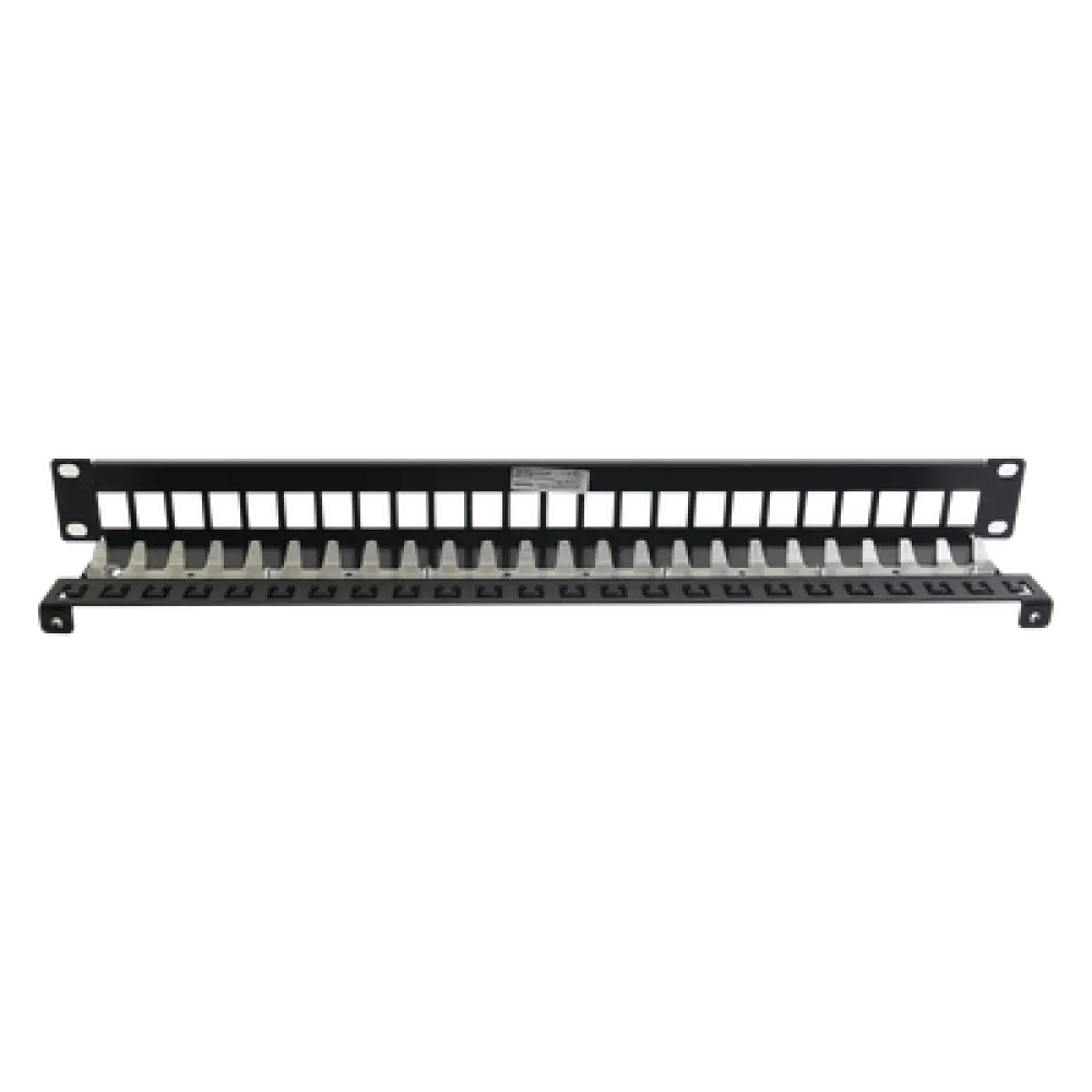 Patch Panel Blindado Modular de 24 Puertos / Plano / 1UR / 19" / Acero de Alta Resistencia / 44.5mm (1.75")