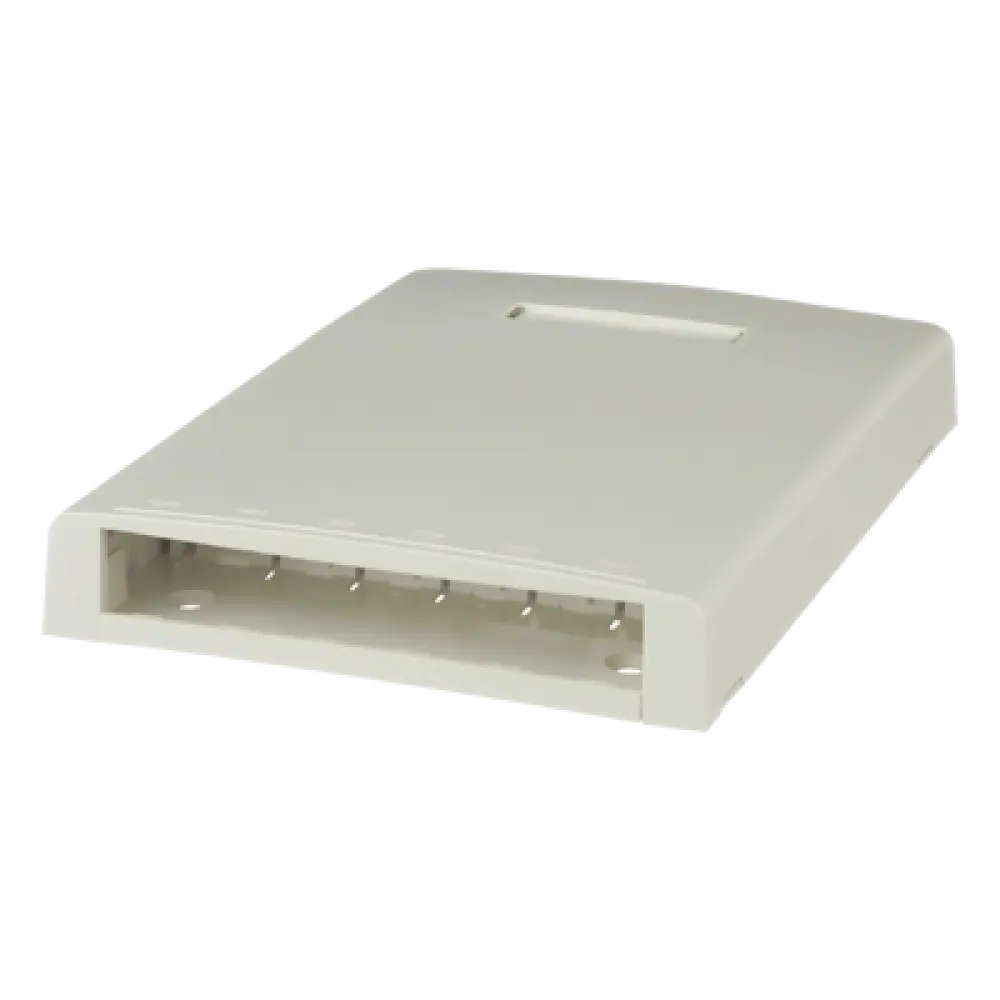 Caja de Montaje en Superficie / 6 Puertos Mini-Com / 24 m / 78.7 ft de Fibra con Búfer / Blanco Mate
