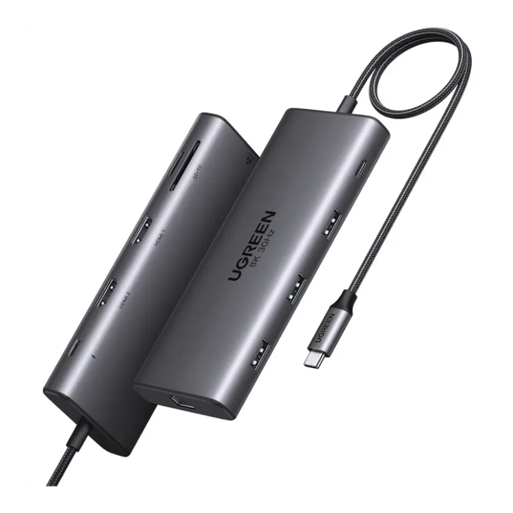 Docking Station USB-C Hub 10 en 1 UGREEN Revodok Pro 210 / Dual HDMI 4K 60Hz y 8K 30Hz / 3 Puertos USB-A + USB-C 3.0 / Carga PD 100W / Ethernet Gigabit 1000M / Lector Tarjetas SD y TF / Compatible Windows y macOS