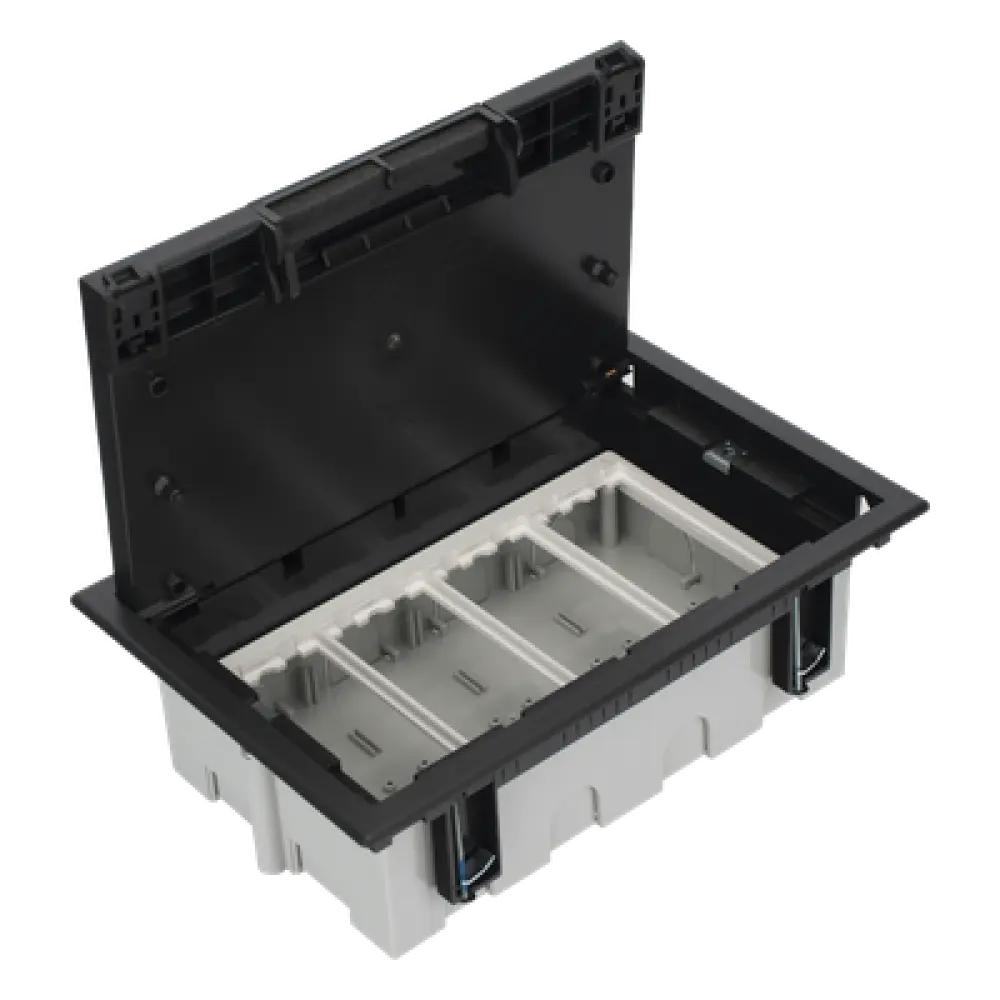 Caja de Piso Falso / 4 Módulos Dobles / Profundidad Ajustable 90-120 mm (3.54-4.72 in) / IK08 / +125 °C / Tapa Embellecedora
