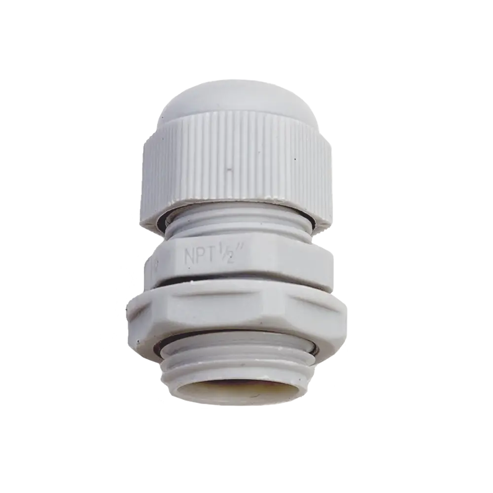 Conector Plástico Blanco Tipo Glándula para Rosca NPT 1/2"
