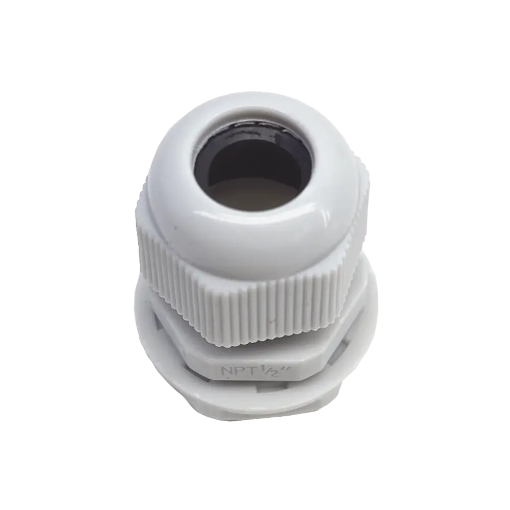 Conector Plástico Blanco Tipo Glándula para Rosca NPT 1/2"