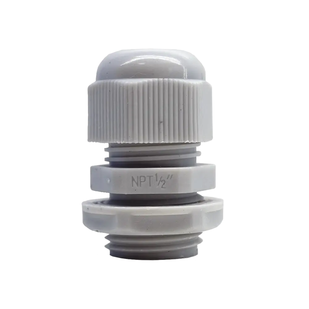 Conector Plástico Blanco Tipo Glándula para Rosca NPT 1/2"