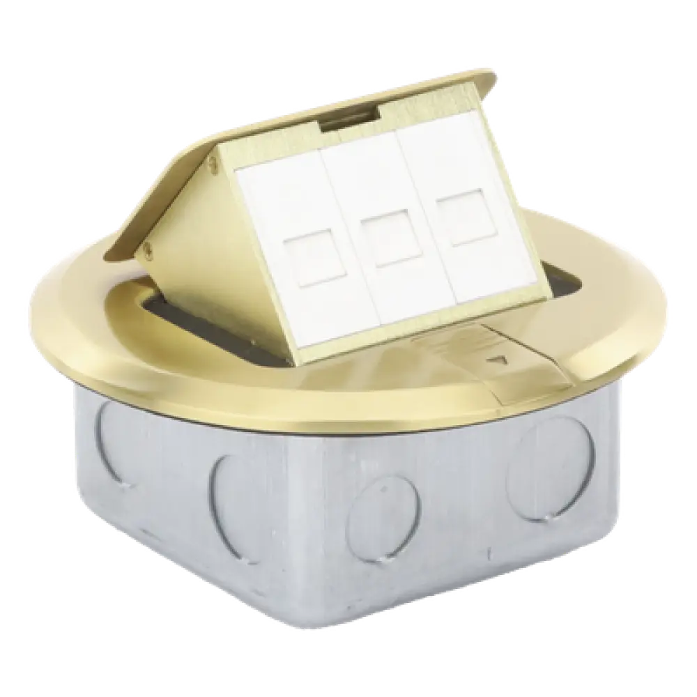 Mini Caja de Piso Redonda / Bronce / 3 Puertos / 0.829 kg / Voz y Datos / Keystone