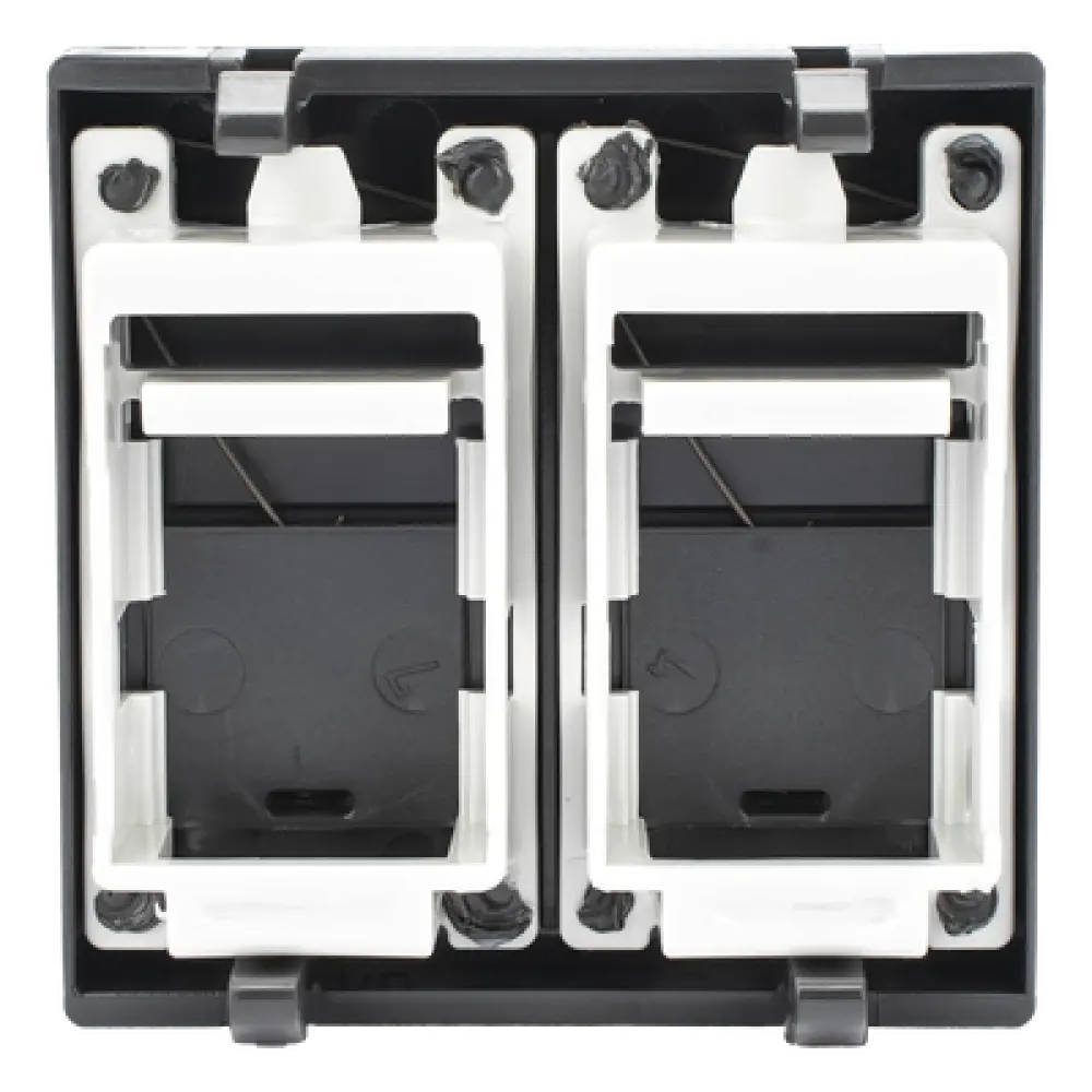 Módulo de Placa con Guardapolvo / 2 Espacios Keystone RJ45 / 45×45 mm / 8.5 mm Profundidad / Compatible Cajas Teleblock y Ofiblock