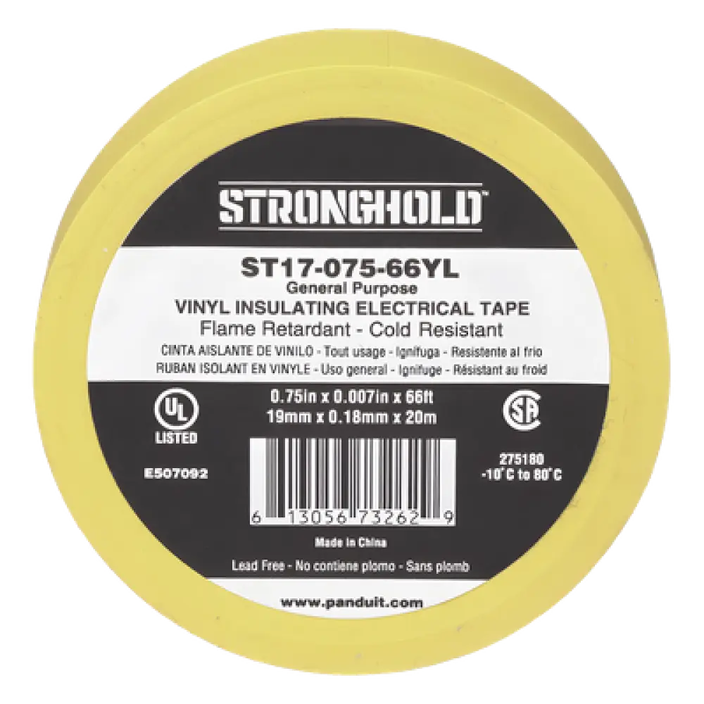 Cinta Aislante Eléctrica / PVC 0.18 mm / 19 mm x 20.12 m (66 ft) / 600V / UL 510 / Amarillo