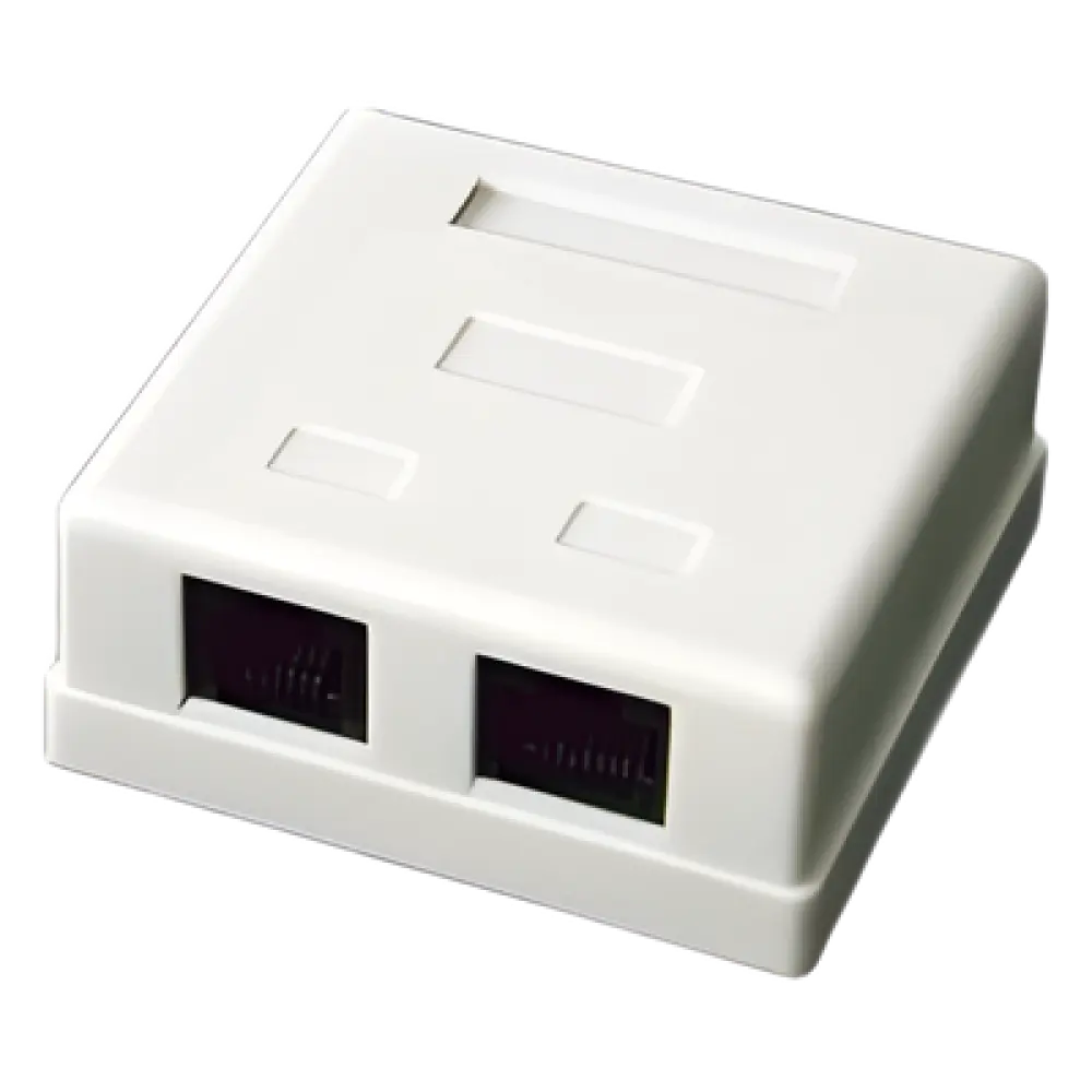 Caja de Pared / 2 Puertos / Cat5e / UTP / Superficial / T568A/T568B / 0 a 70°C