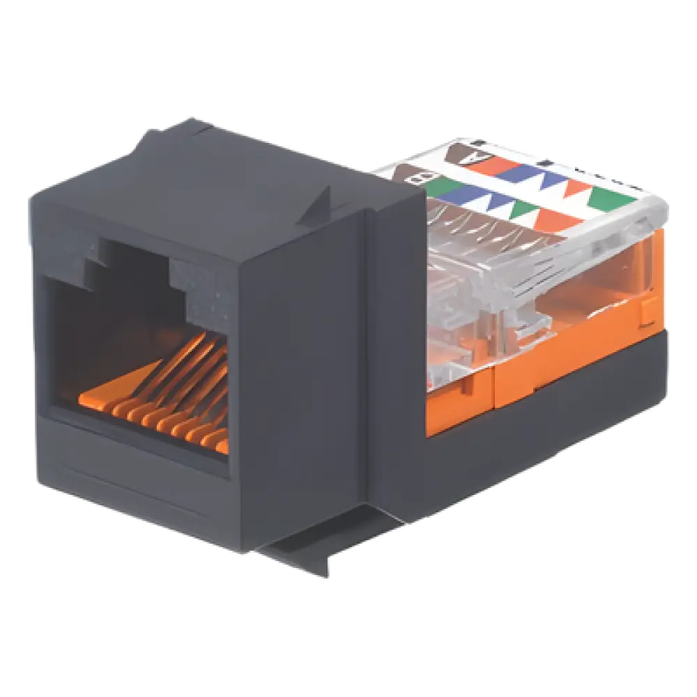Conector Jack Keystone / Cat 5e / RJ45 / 8P8C / Leadframe / T568A/B / Sin Blindaje / 1 Puerto / Negro