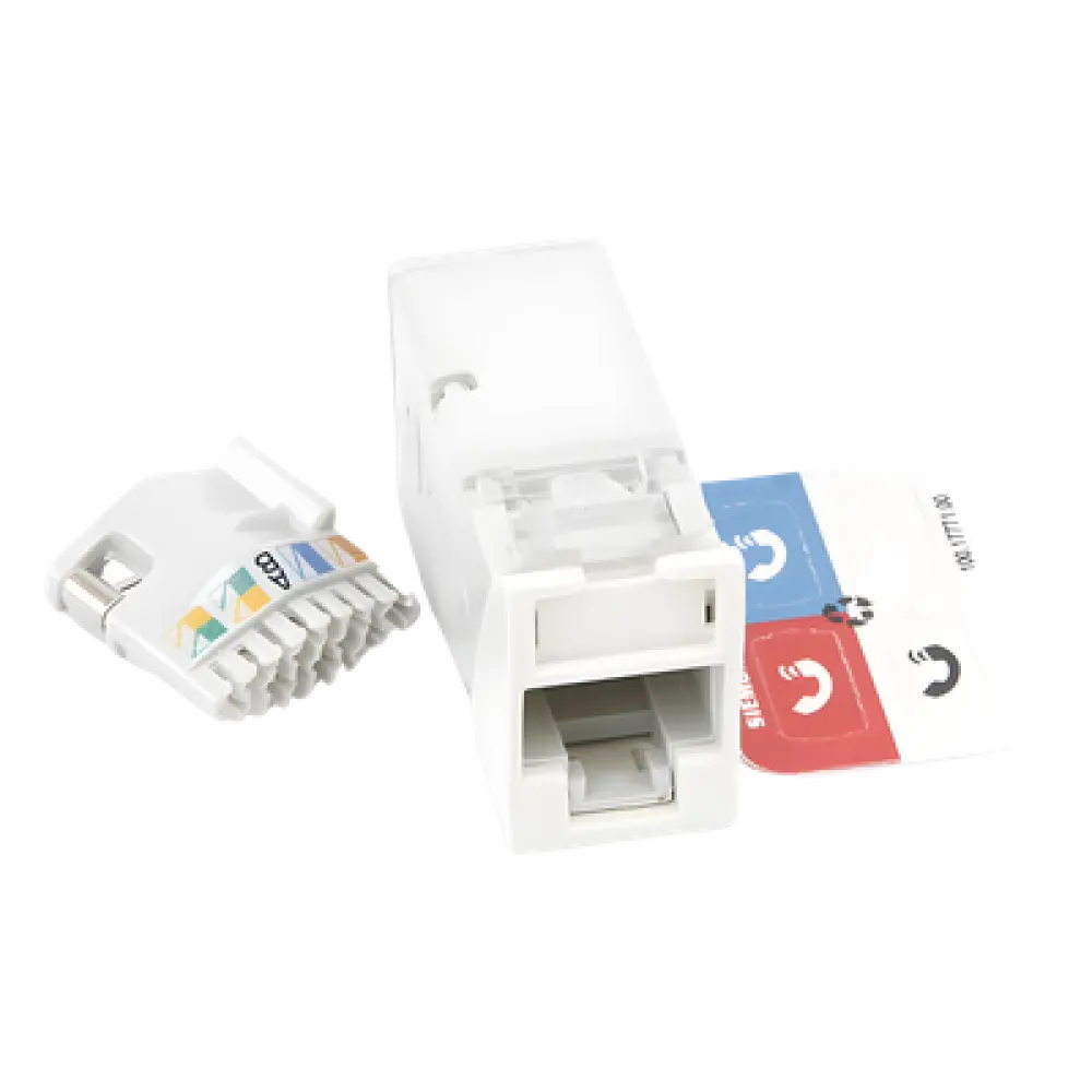 Jack Cat6A / UTP / Montaje Híbrido Plano-Angulado / Alta Densidad / Blanco / Versión Bulk